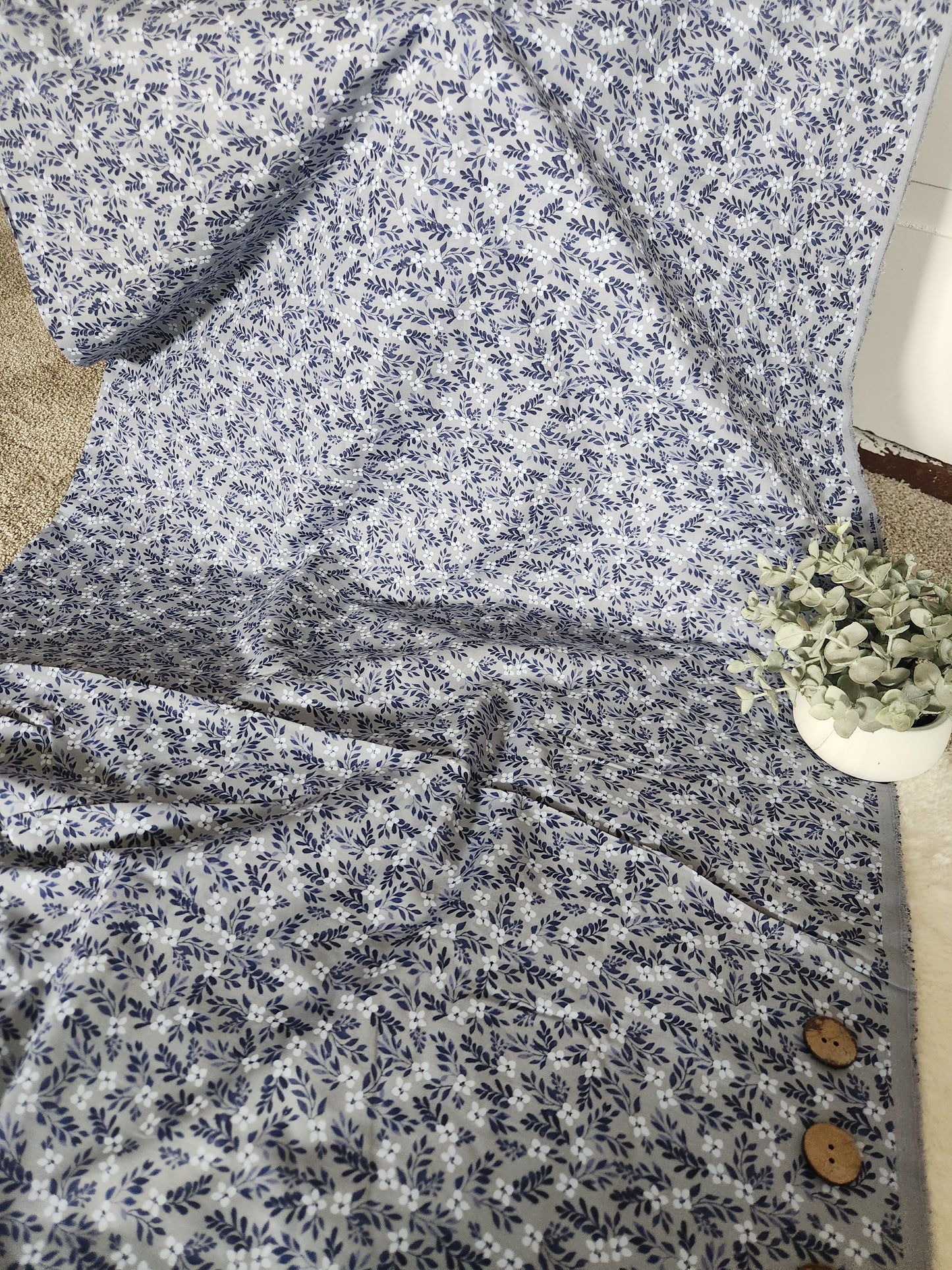 Blue Floral Polycotton