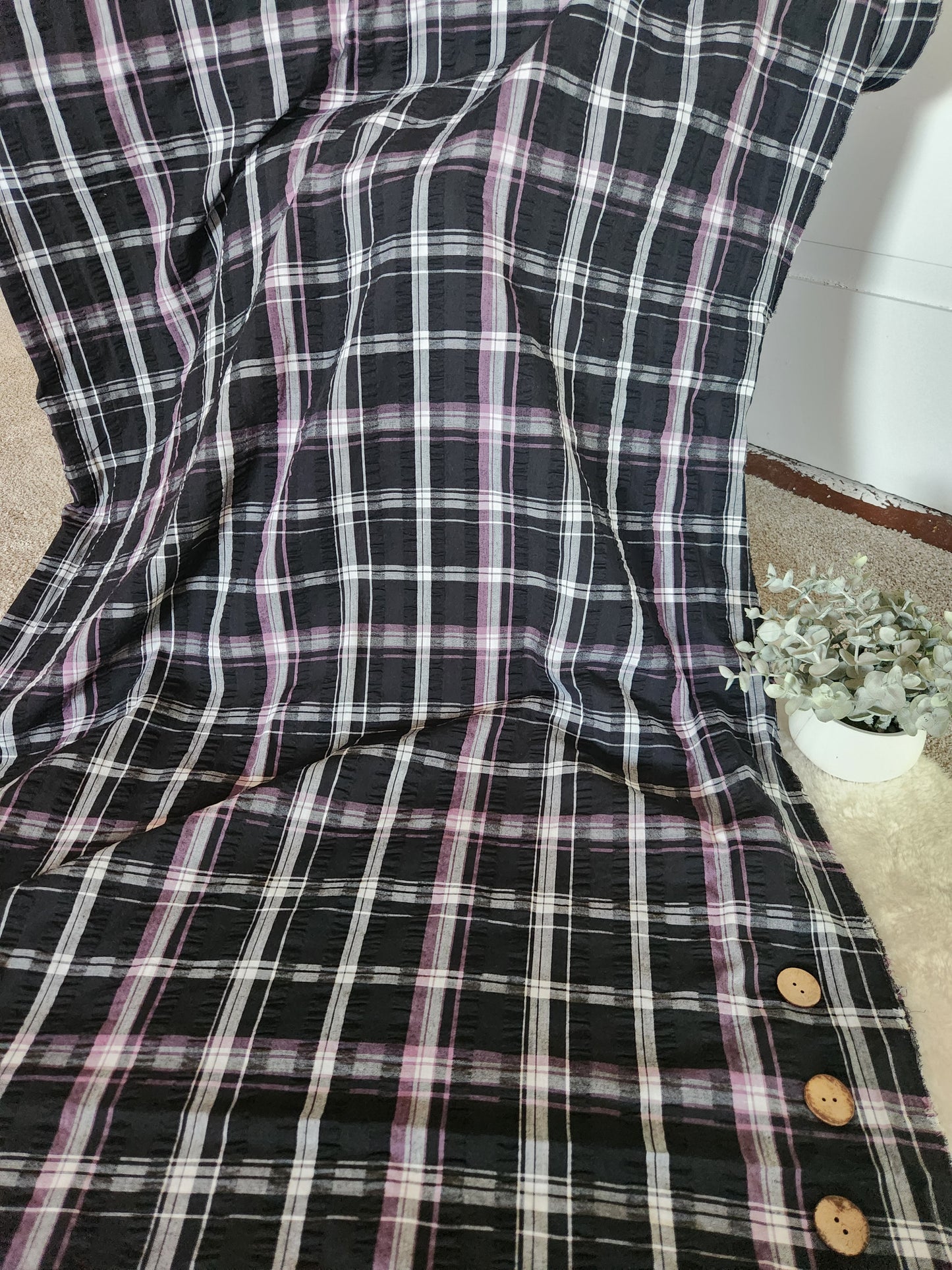 Black Plaid Seersucker Polycotton