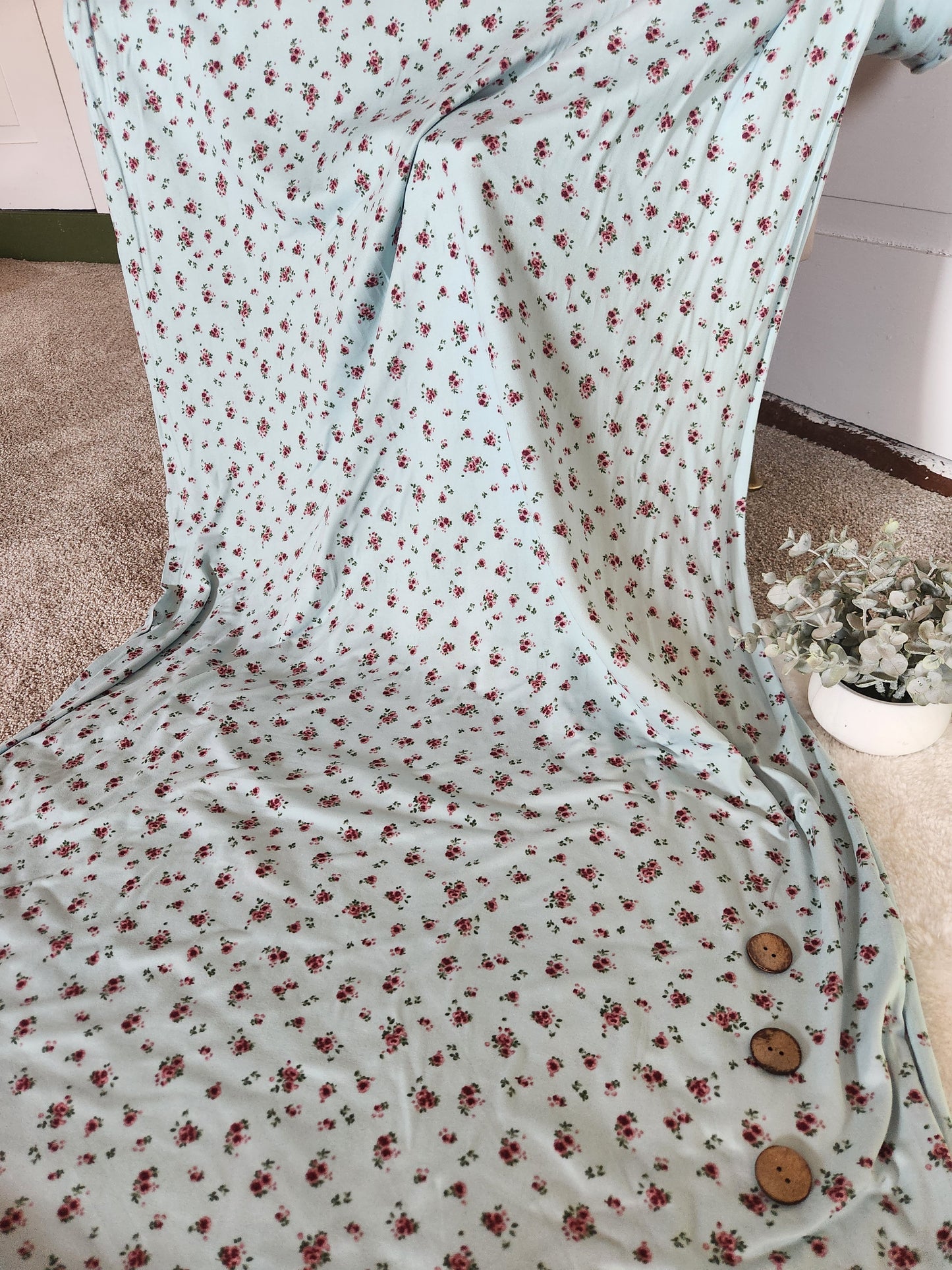 Seafoam Floral Double Brushed Poly Knit