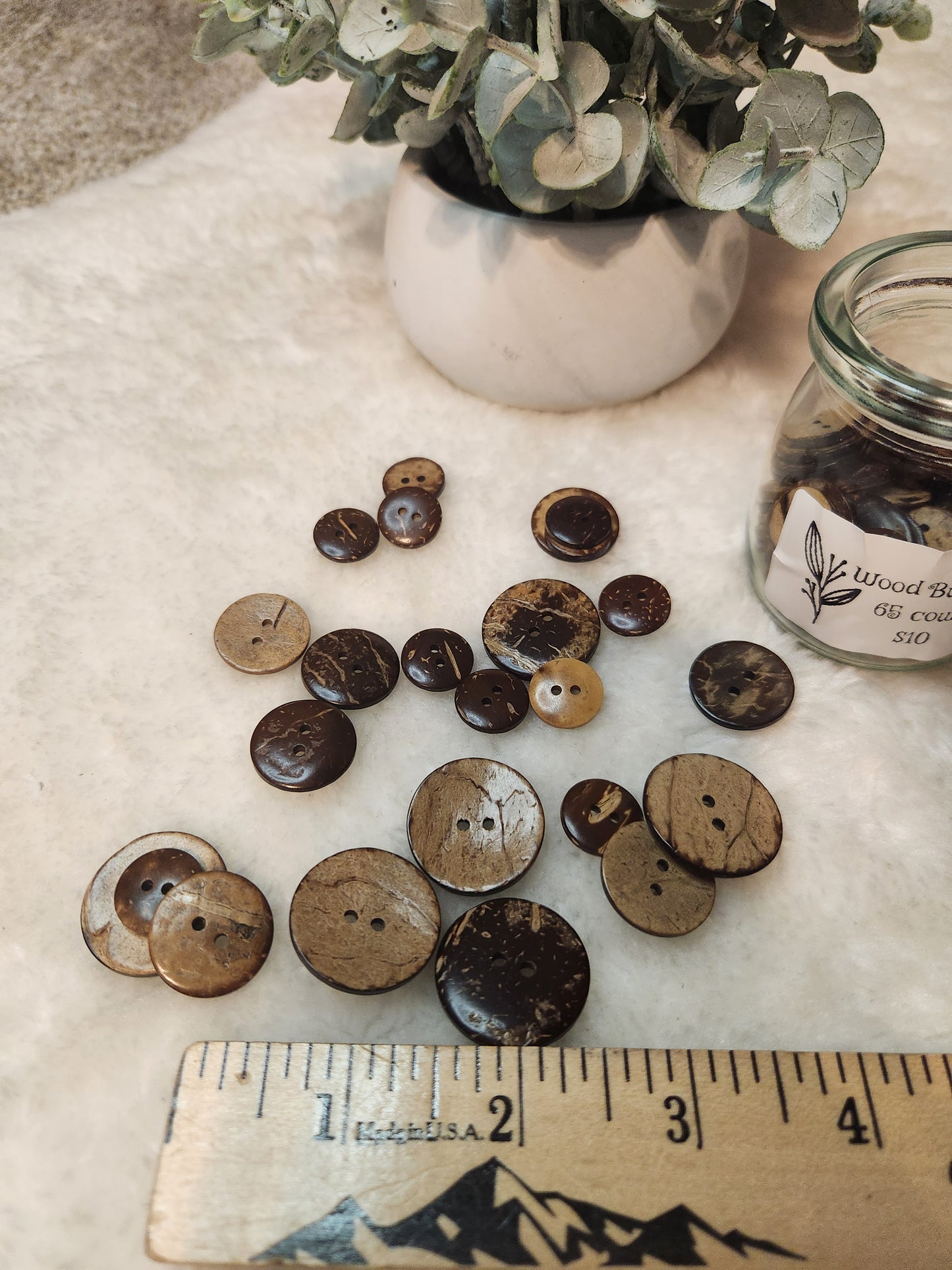 Assorted Wood Look Buttons - 65 Count