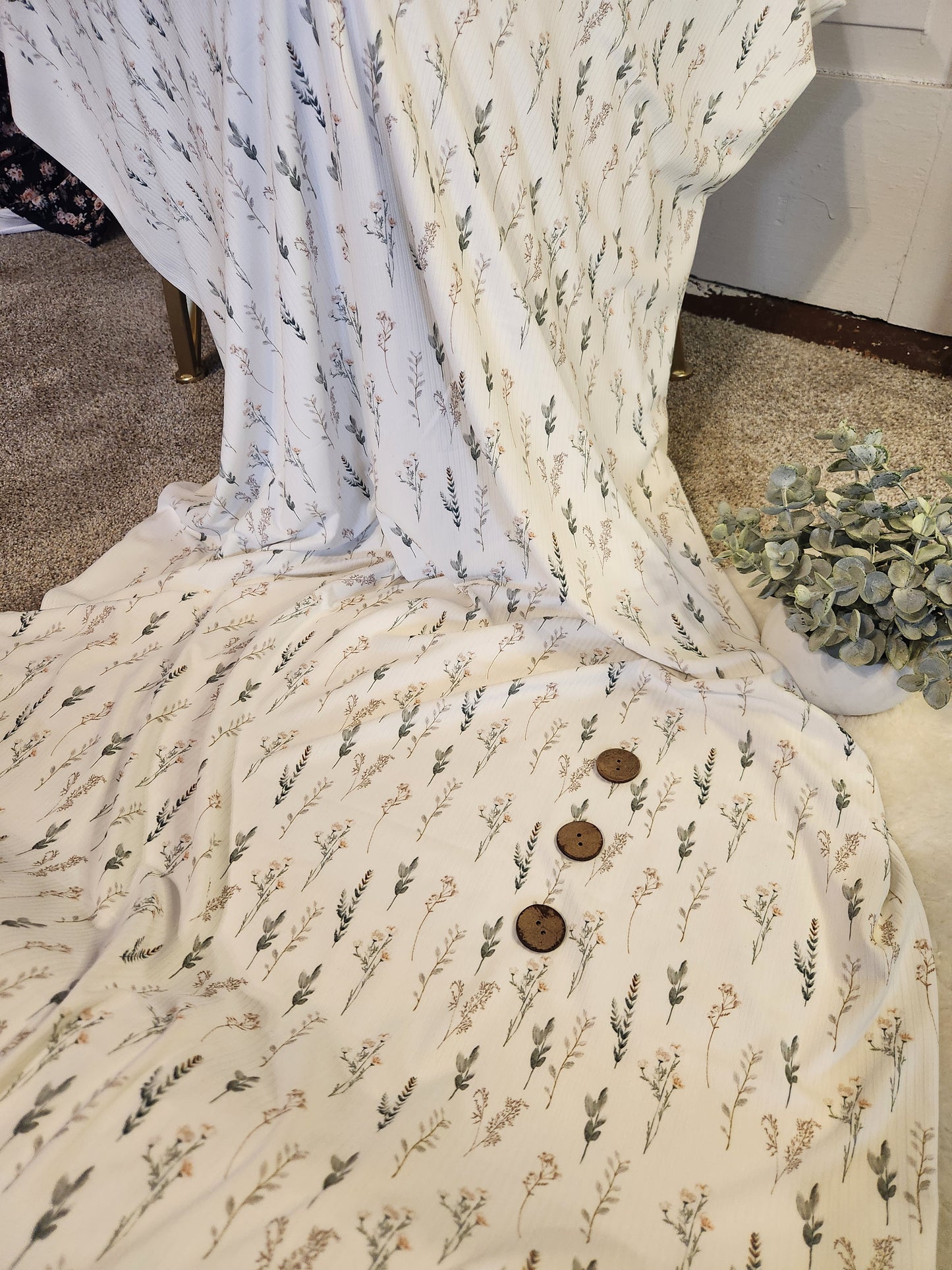 White Wildflower Sprigs Reign Rib Knit