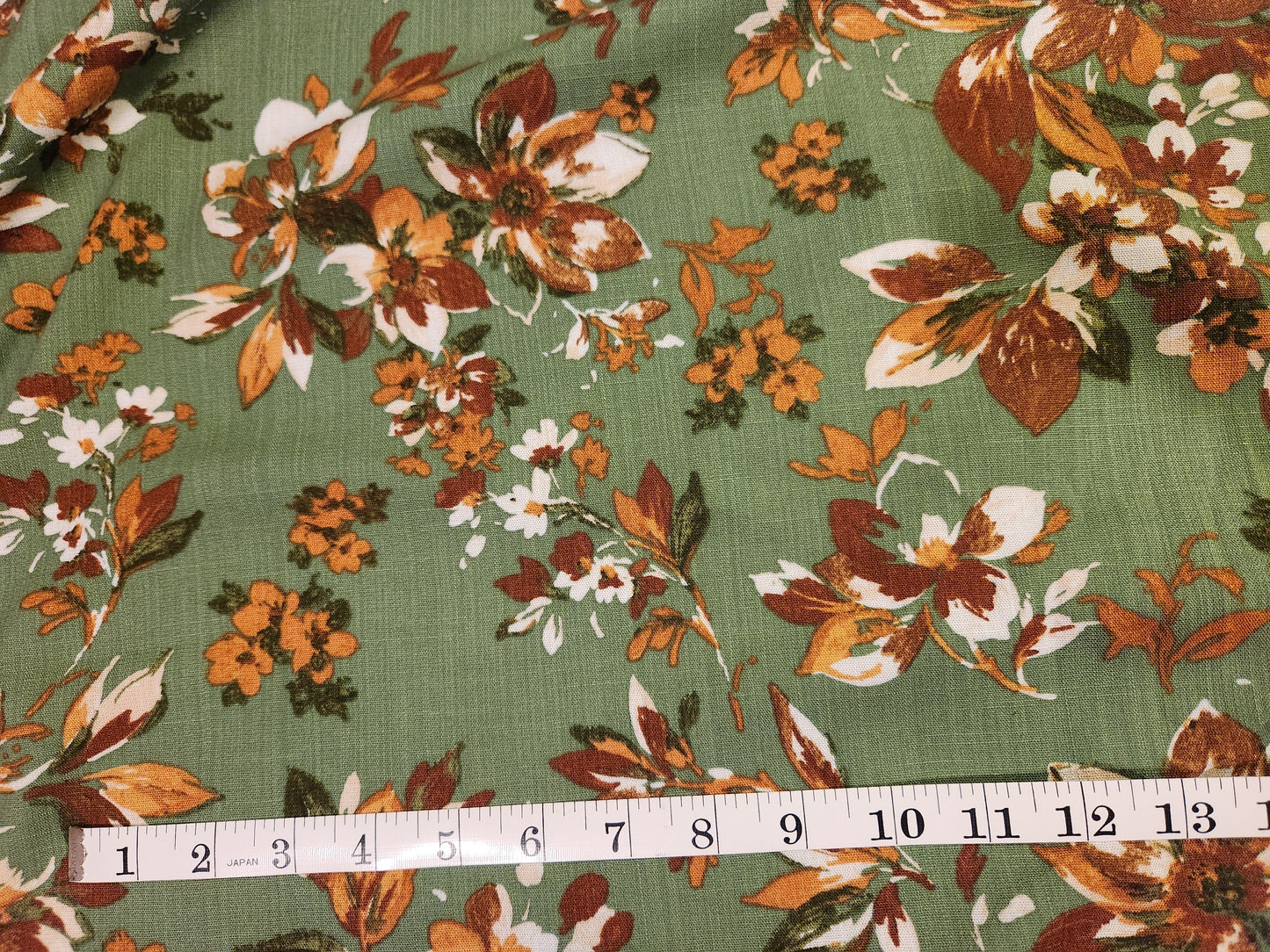 Olive Vintage Floral Linen Slub