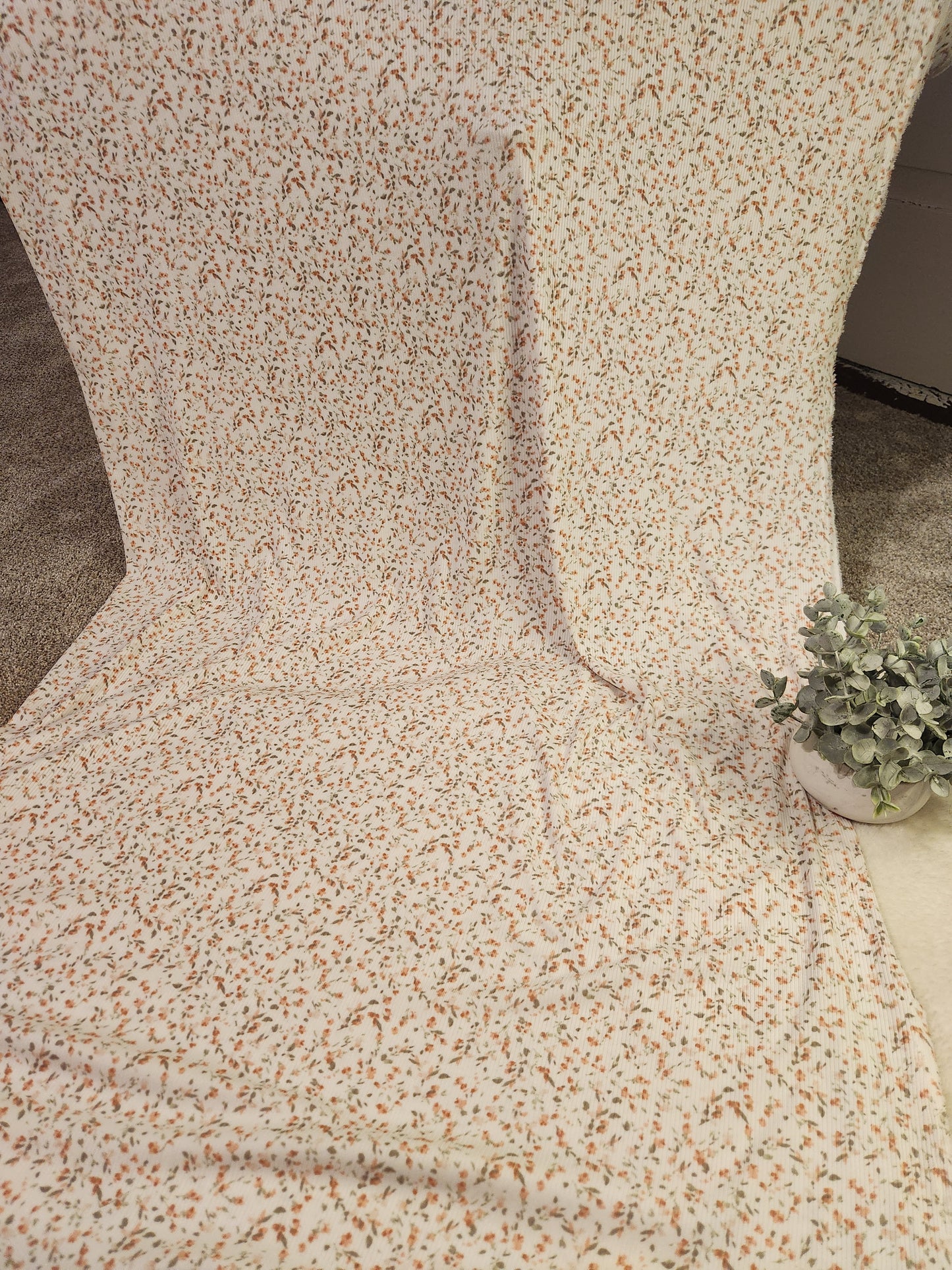 Peach Floral Rib Knit