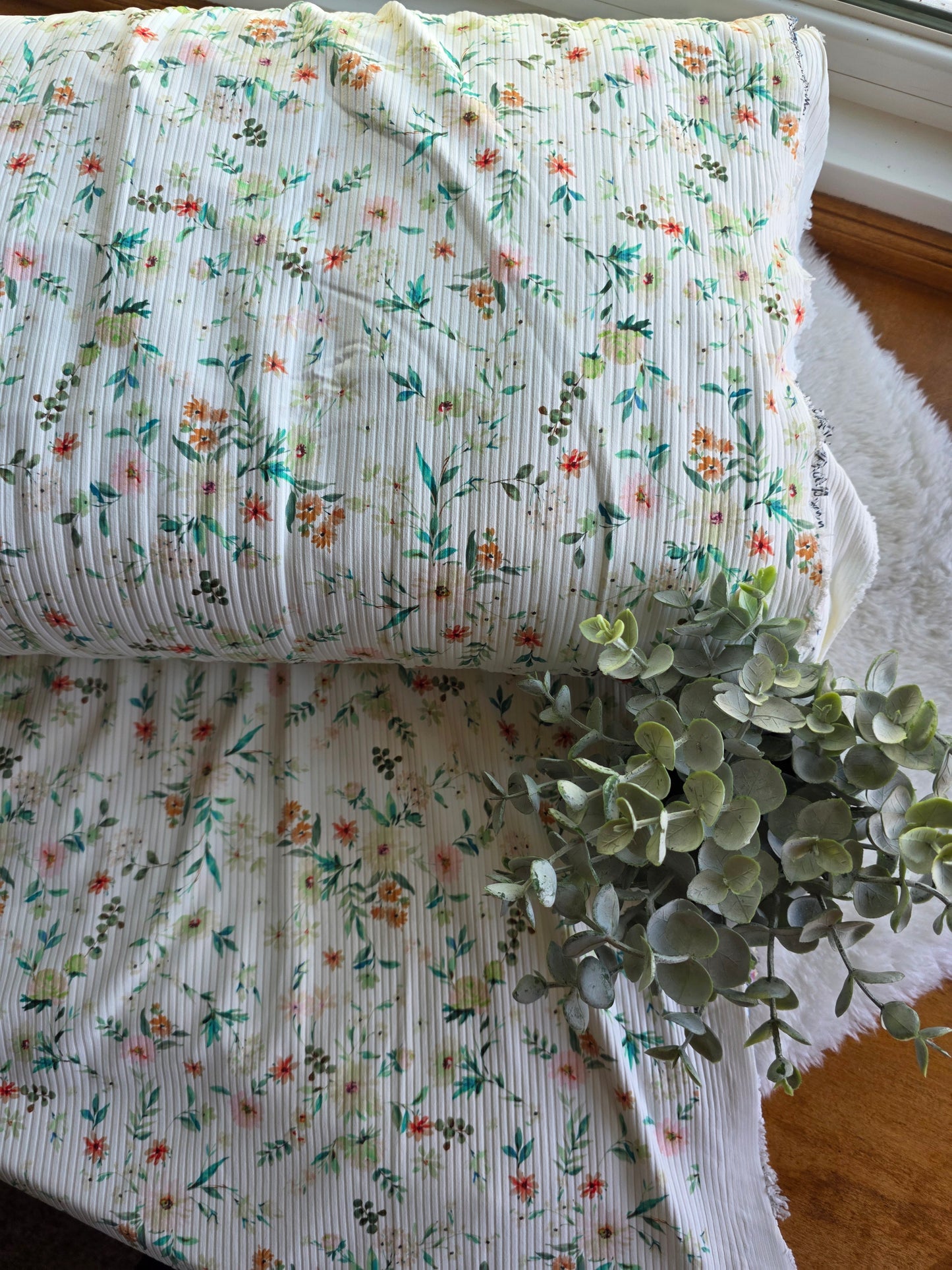 White Nadia Floral Unbrushed Rib Knit