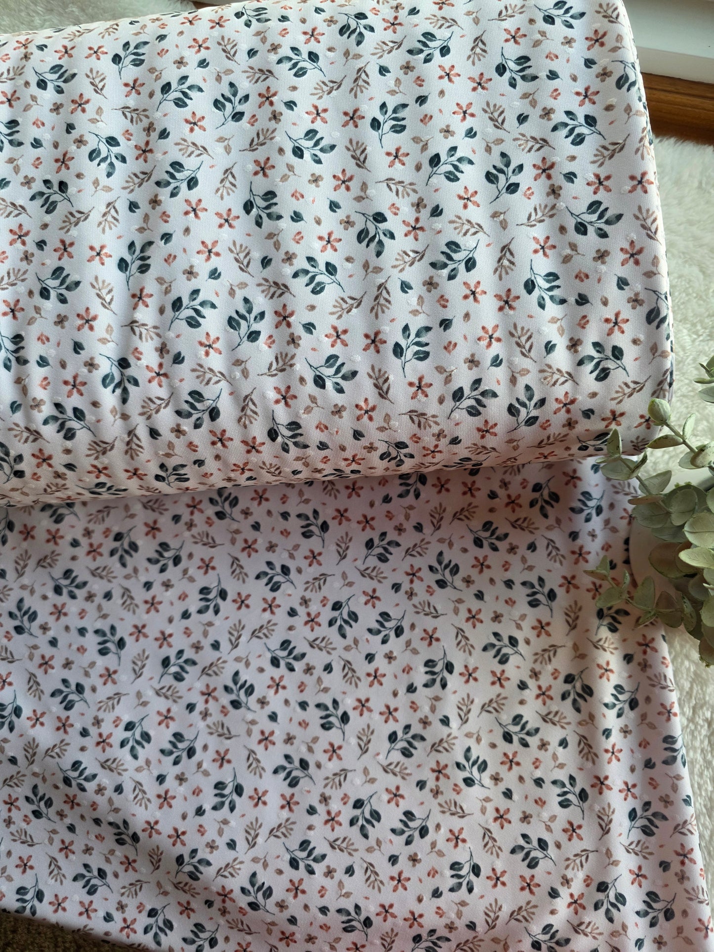 Dainty Leaves Swiss Dot Knit