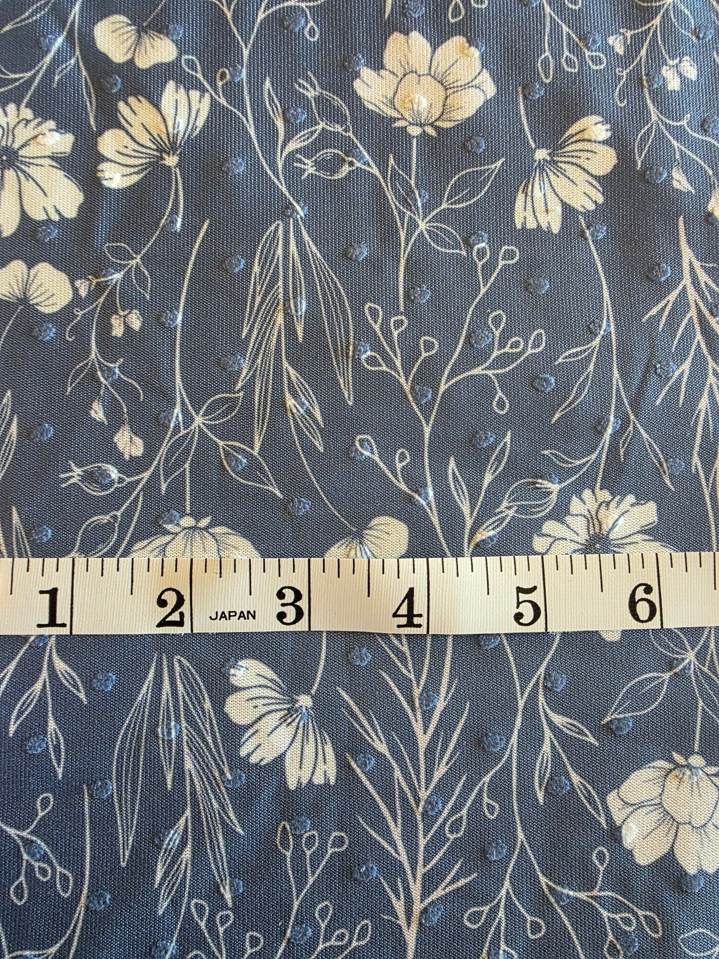 Dusty Blue Subtle Petals Swiss Dot Knit