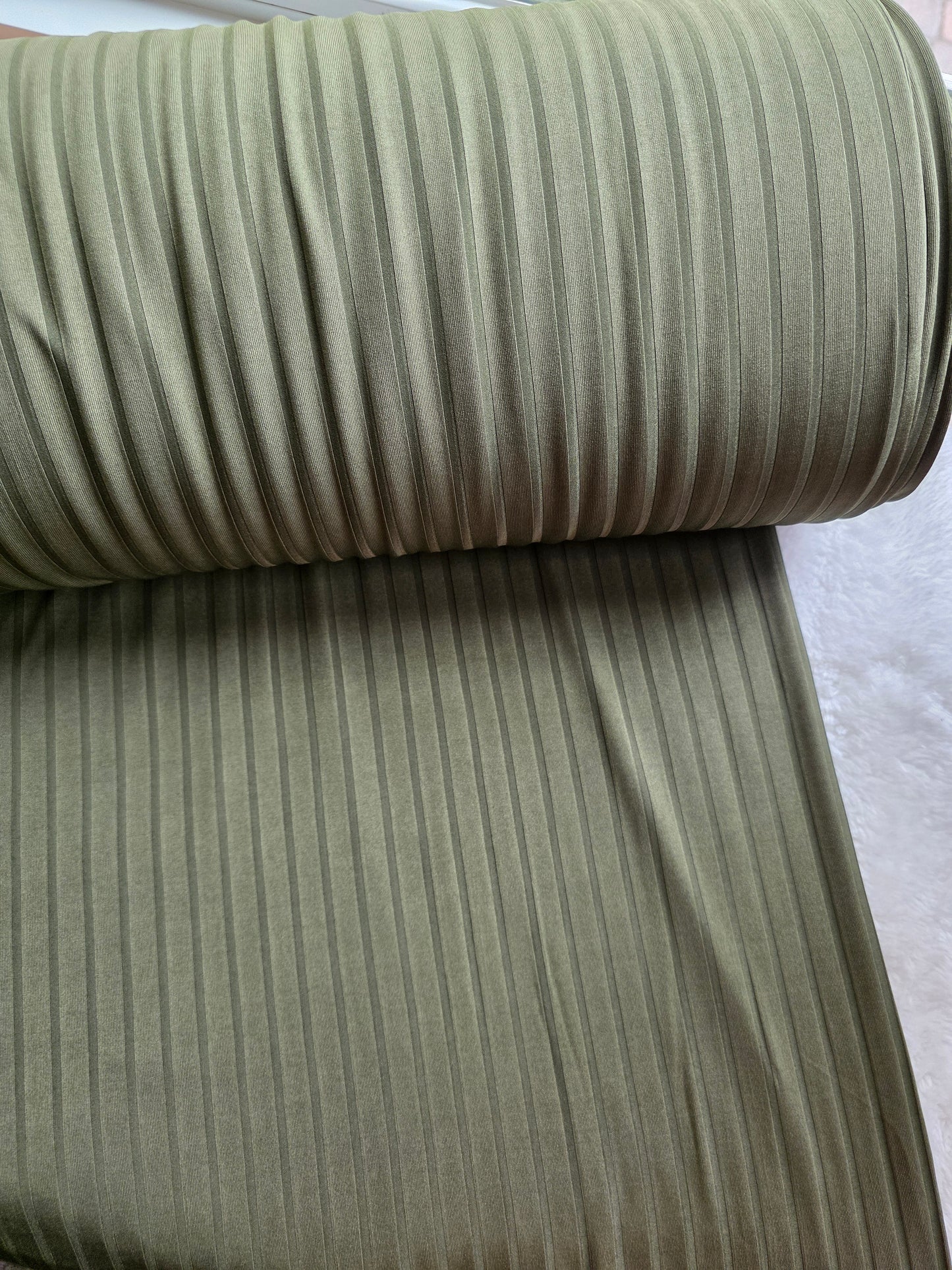 Olive Green Solid Wide Poly Rib Knit | Sold By The Half Yard