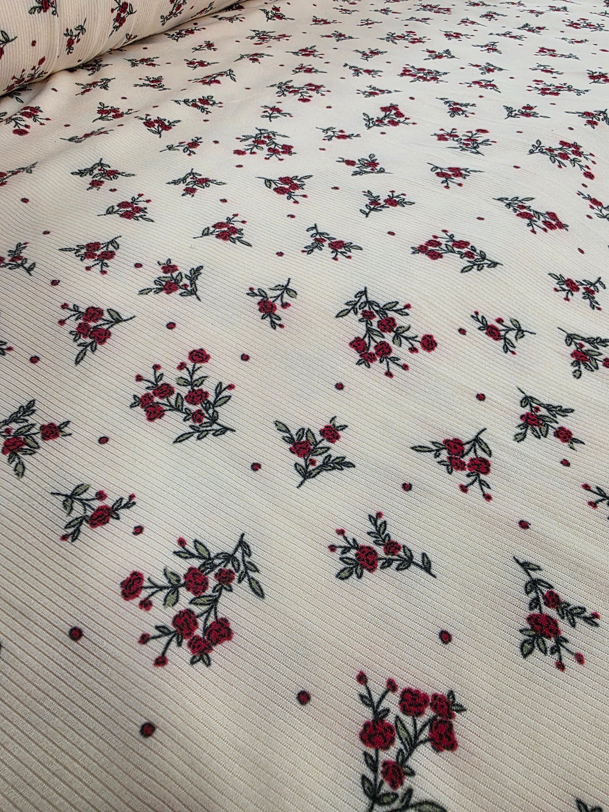 Rust Red Floral Yummy Rib Knit | Sold By The Half Yard