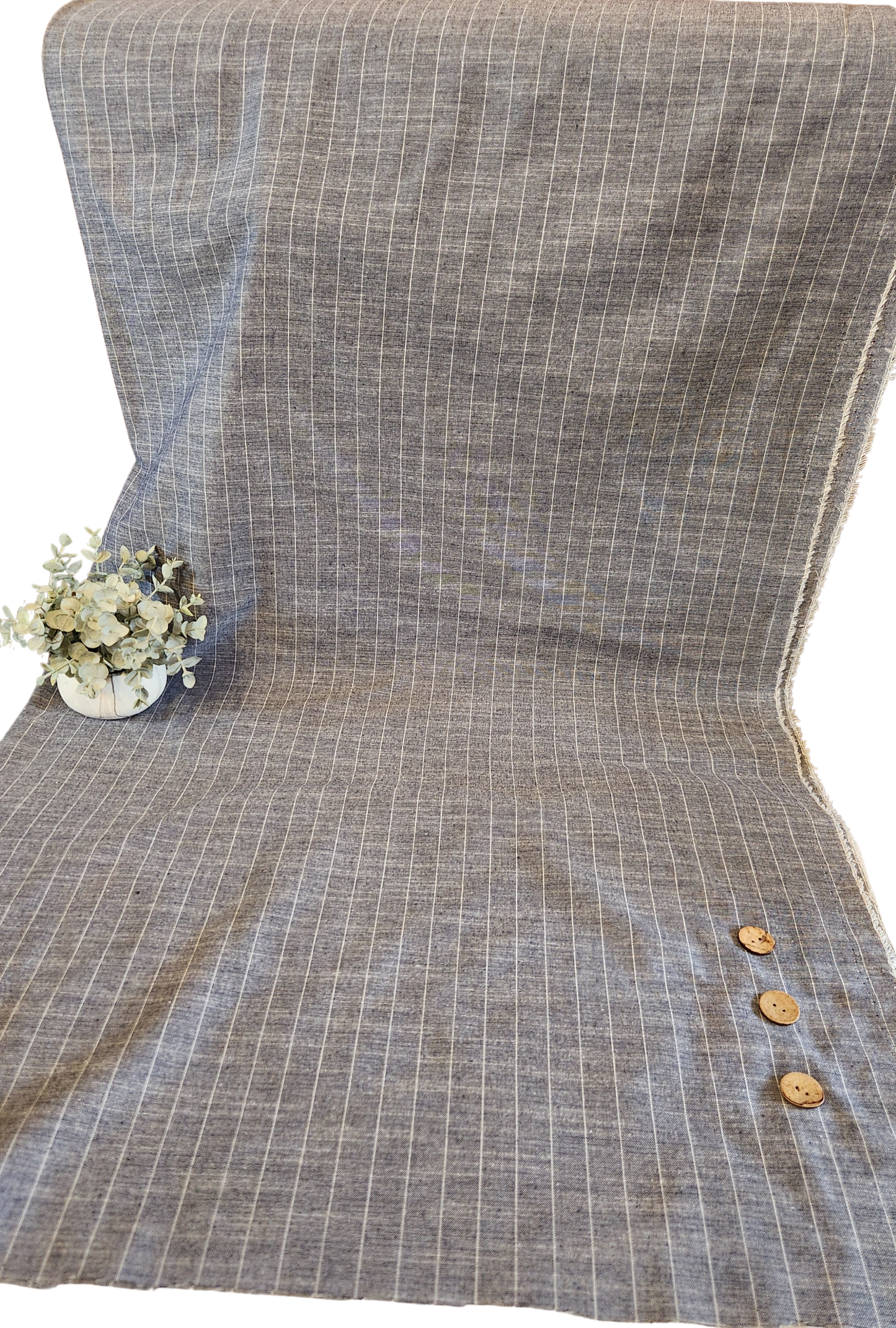 Denim Blue Pinstripe Polycotton