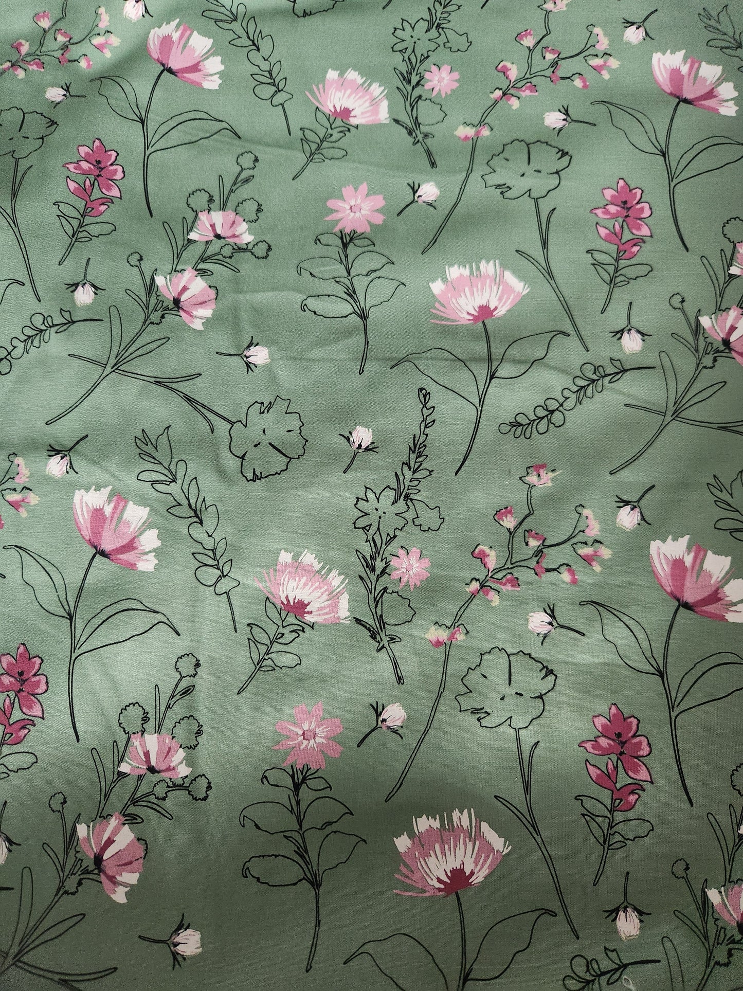 Green Floral Polycotton