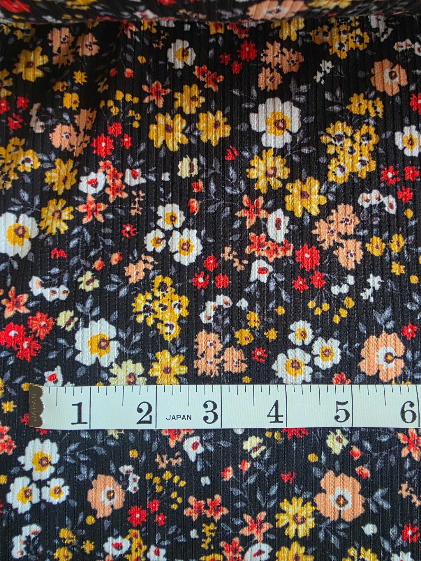 Black Floral Print Yummy Rib Knit