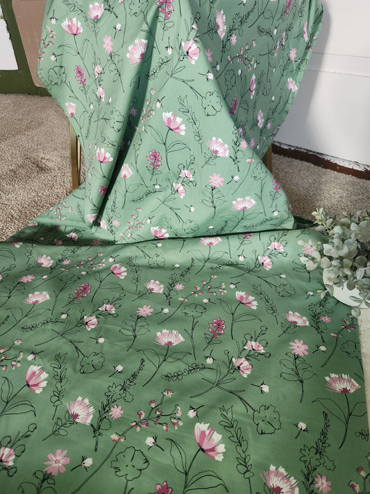 Green Floral Polycotton