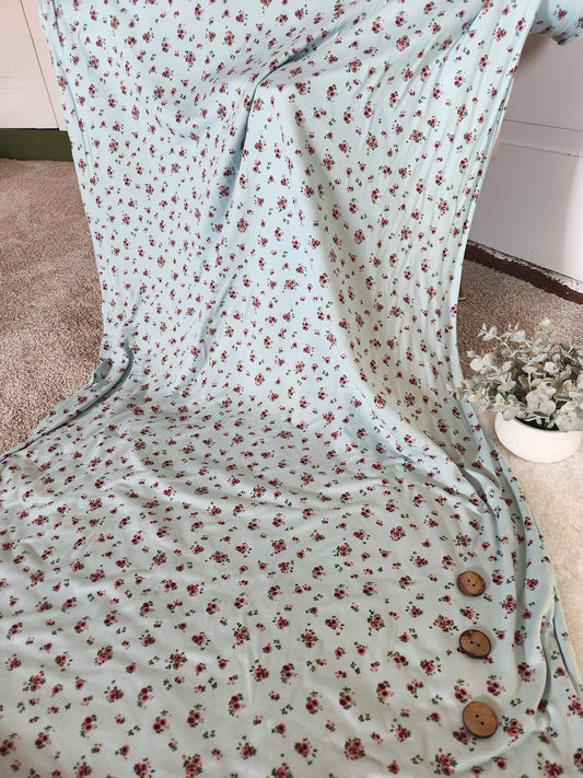 Seafoam Floral Double Brushed Poly Knit