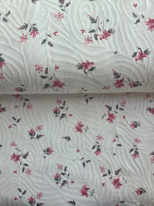 Red & White Floral Jaquard Knit