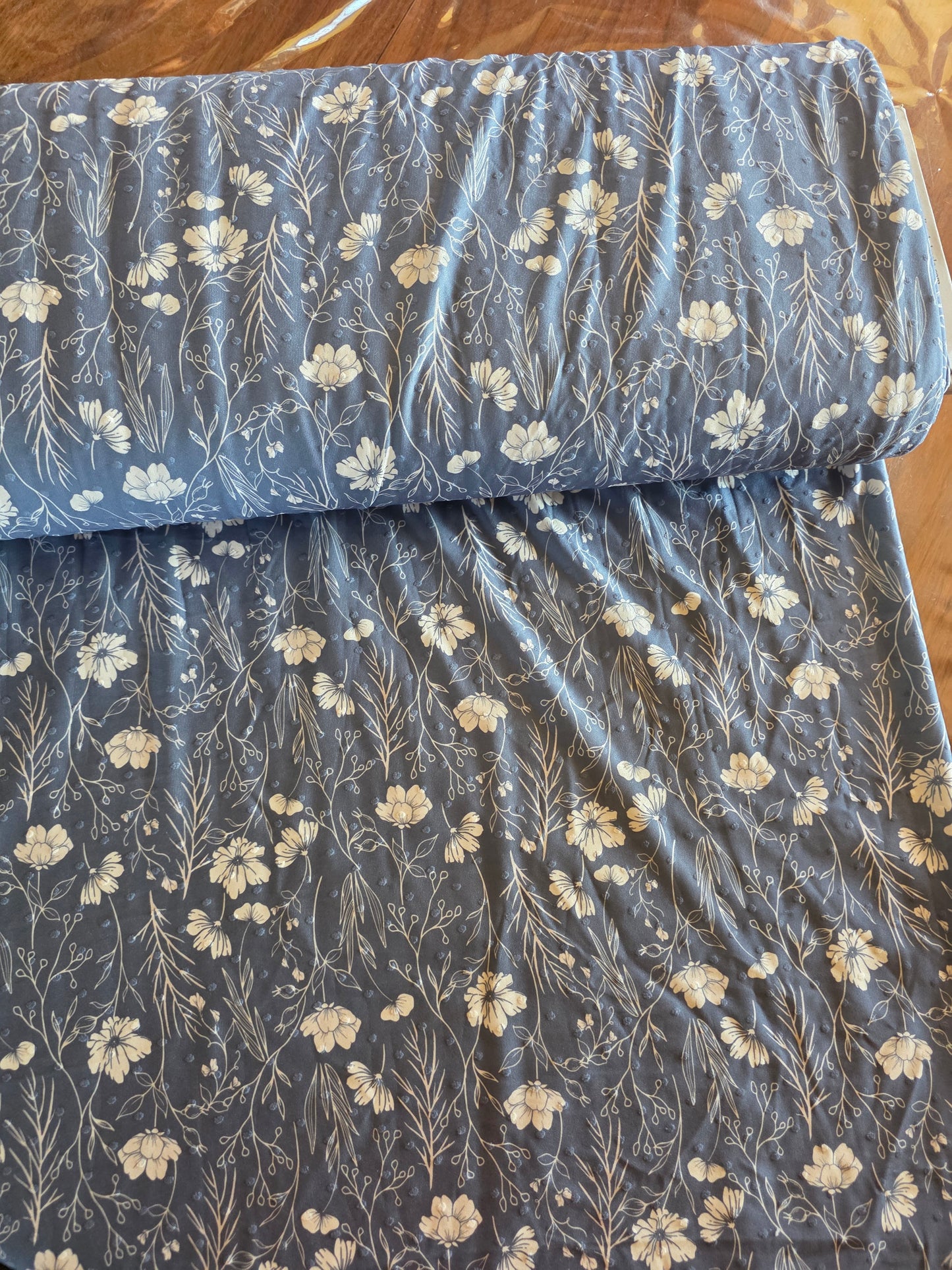 Dusty Blue Subtle Petals Swiss Dot Knit