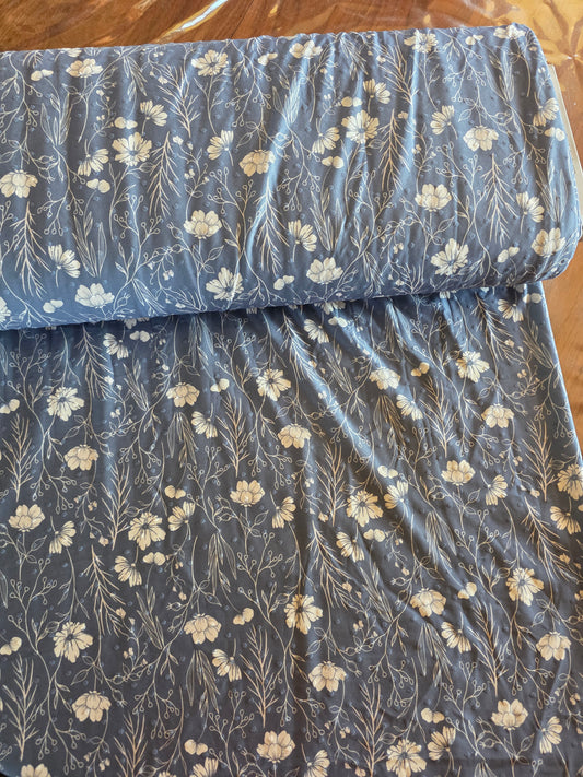 Dusty Blue Subtle Petals Swiss Dot Knit