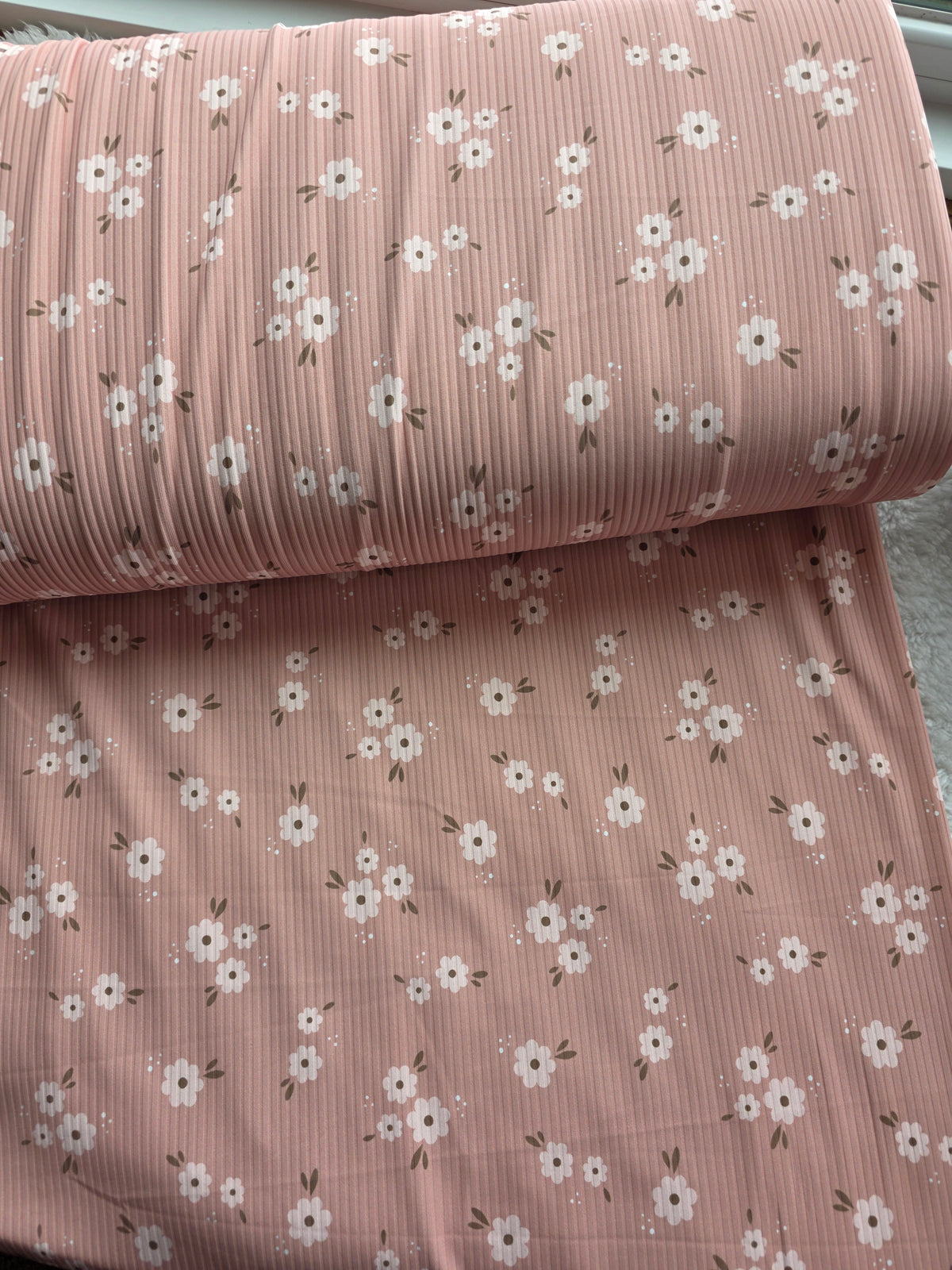Pink Ribbed Color Antique Pink Scattered Charm Floral Reign Rib Knit | Sold By The Half ...
