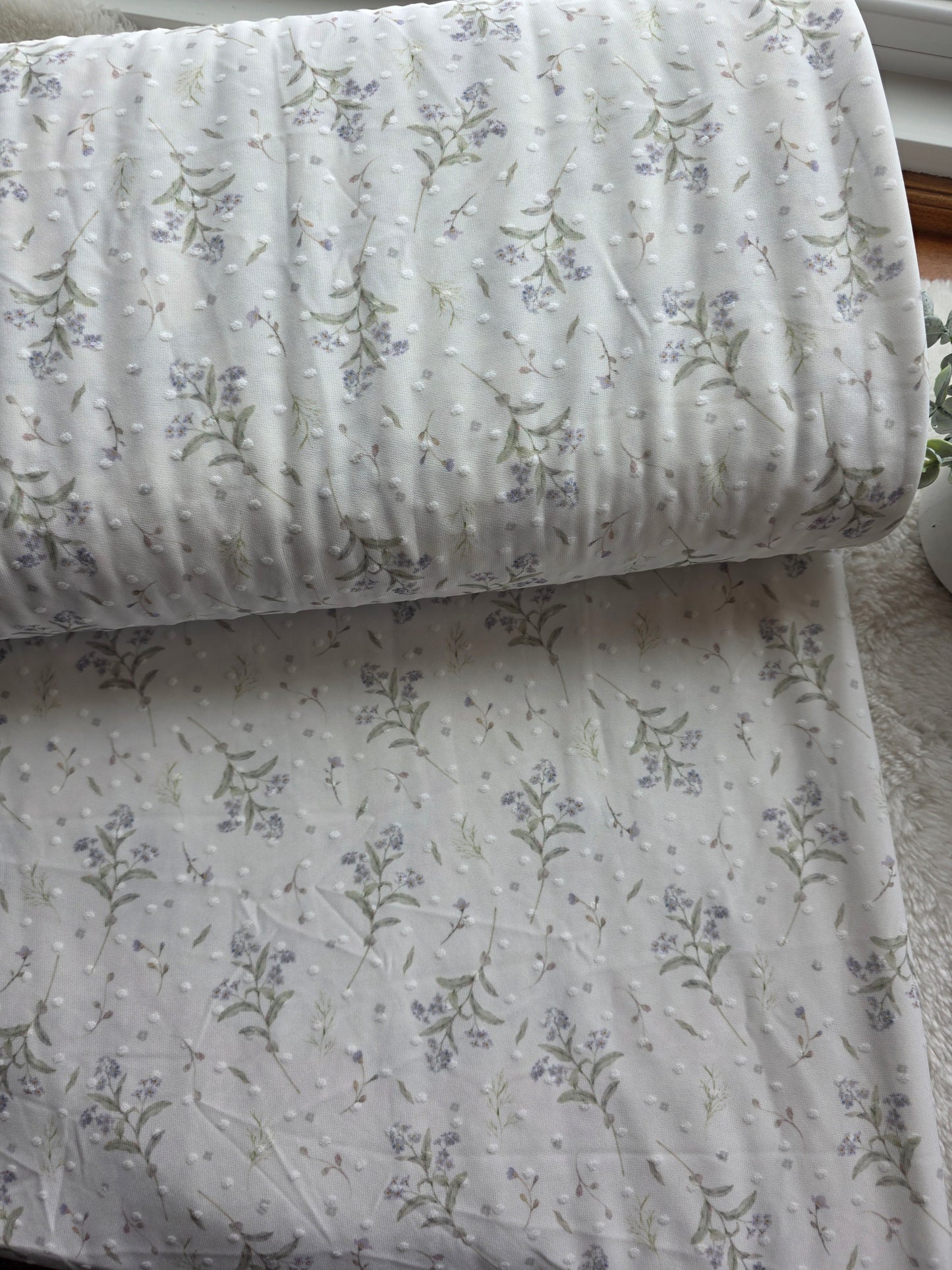 White Heirloom Sprays Swiss Dot Knit | Sold By The Half Yard