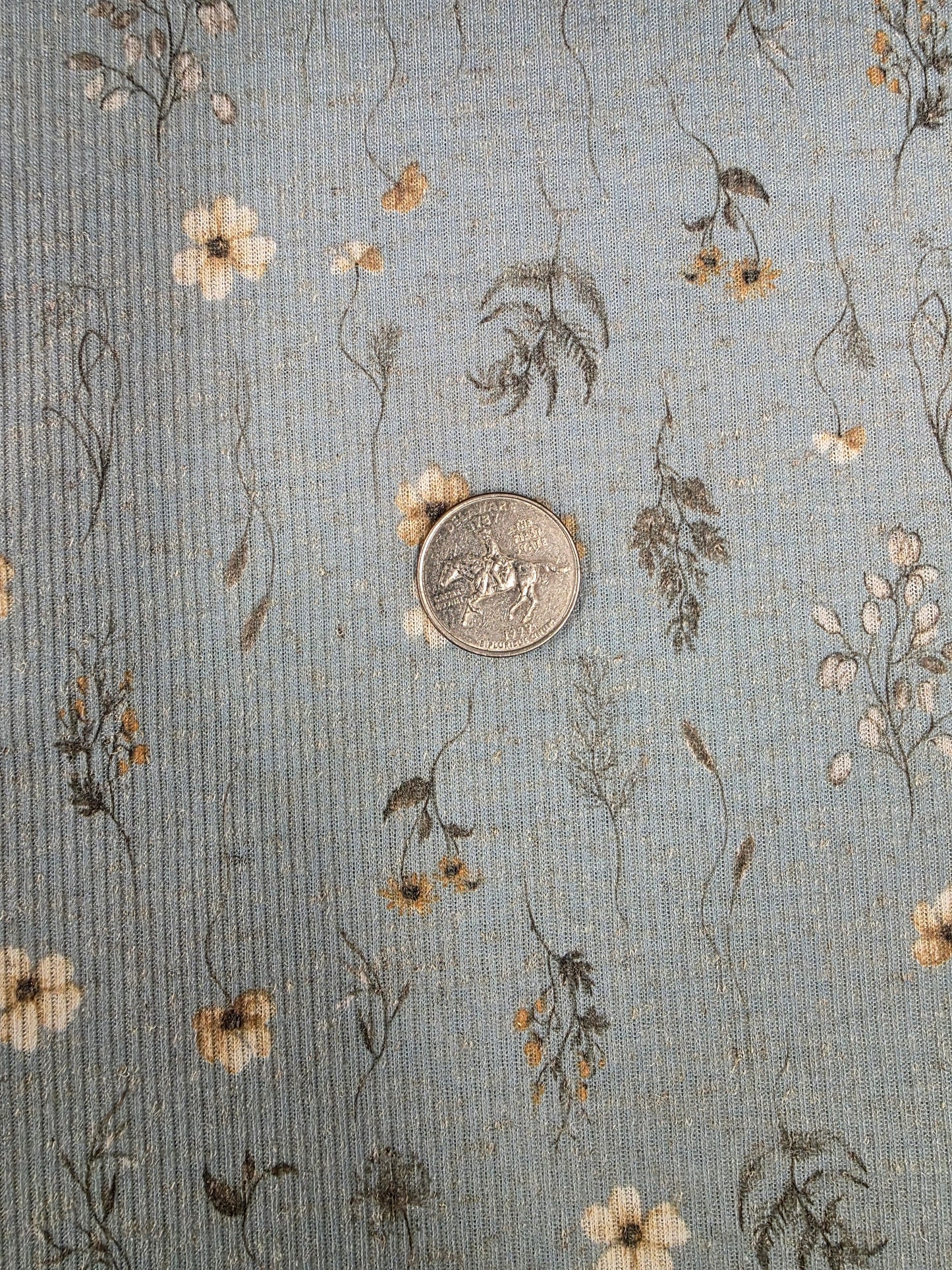 Teal Wildflower Linen Rib Knit | Sold By The Half Yard