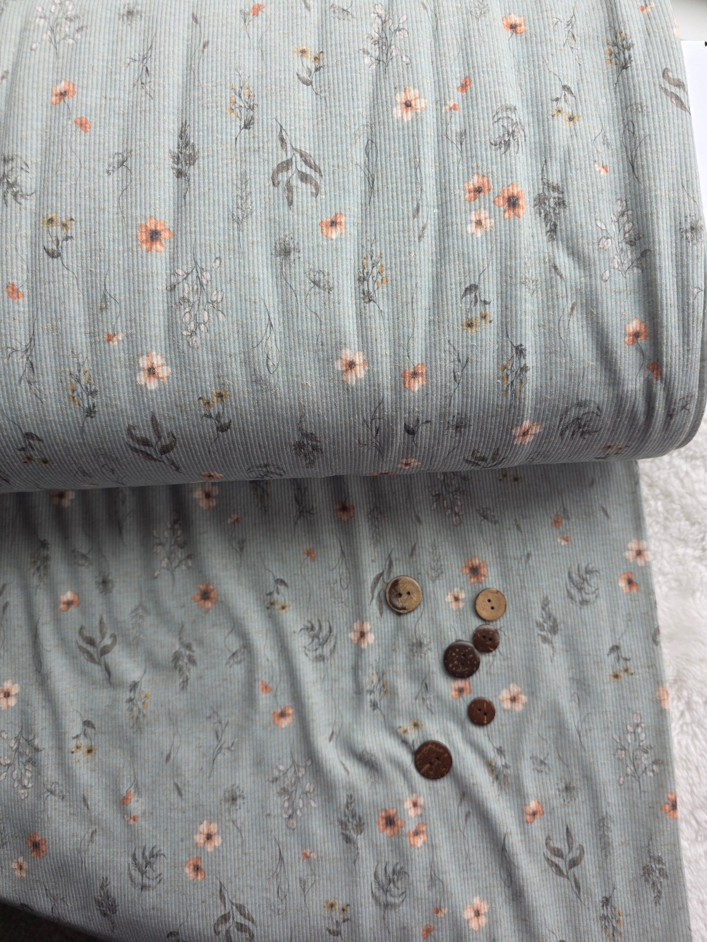 Sage Wildflower Linen Rib Knit | Sold By The Half Yard