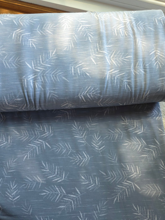 Dusty Blue Palm Leaves Slub Knit