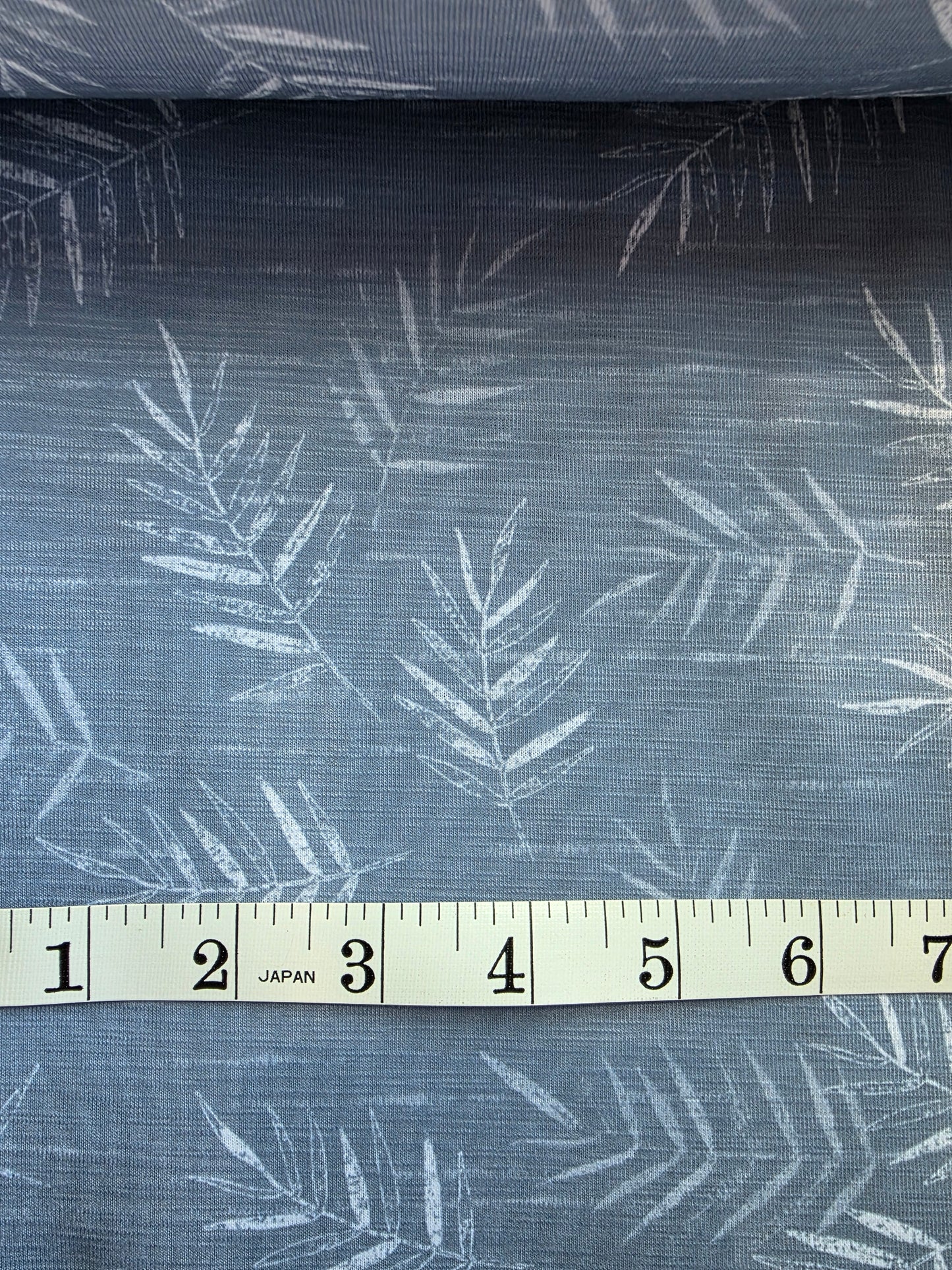Dusty Blue Palm Leaves Slub Knit