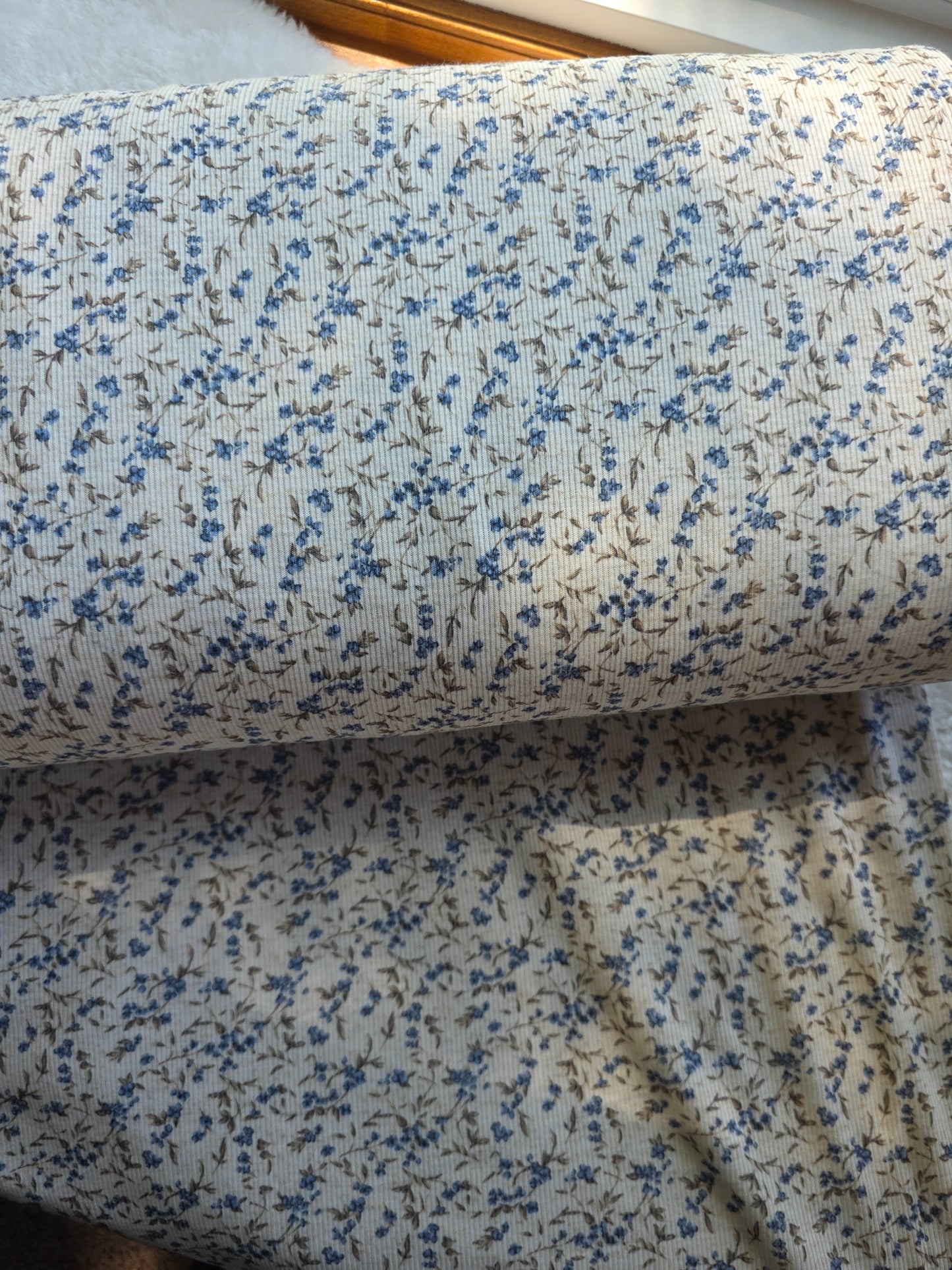 Blue Floral Linen Rib Knit