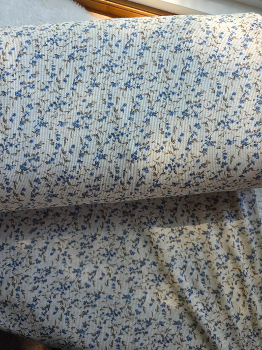Blue Floral Linen Rib Knit