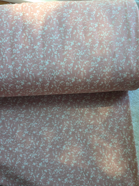 Salmon Floral Linen Rib Knit