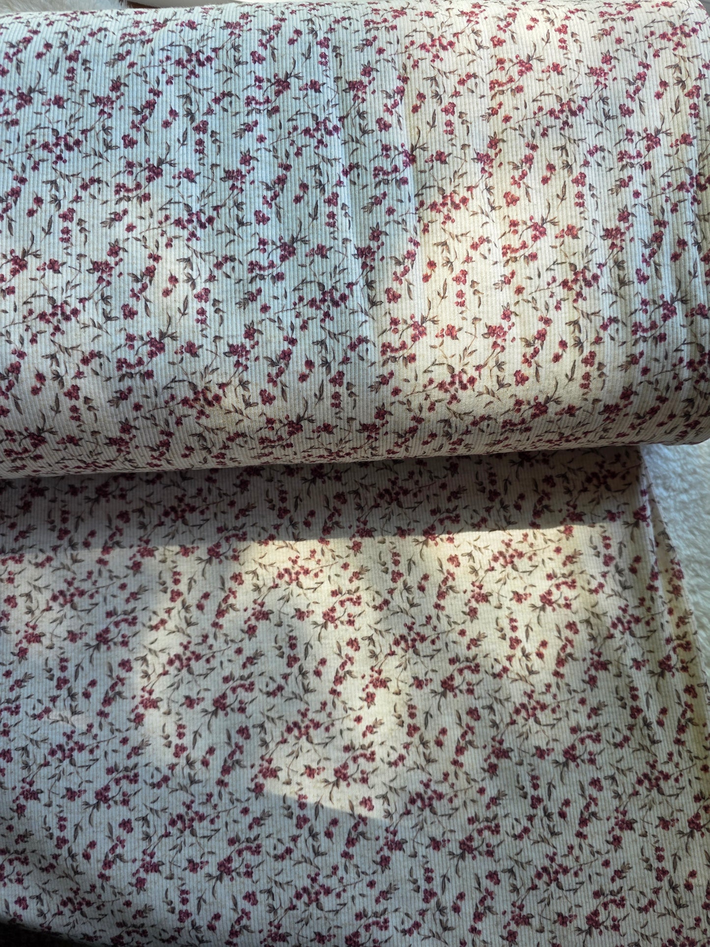 Burgundy Floral Linen Rib Knit