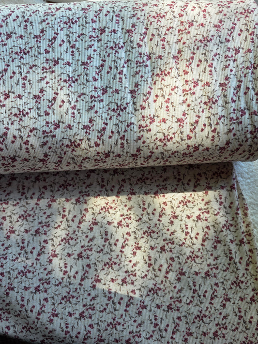 Burgundy Floral Linen Rib Knit