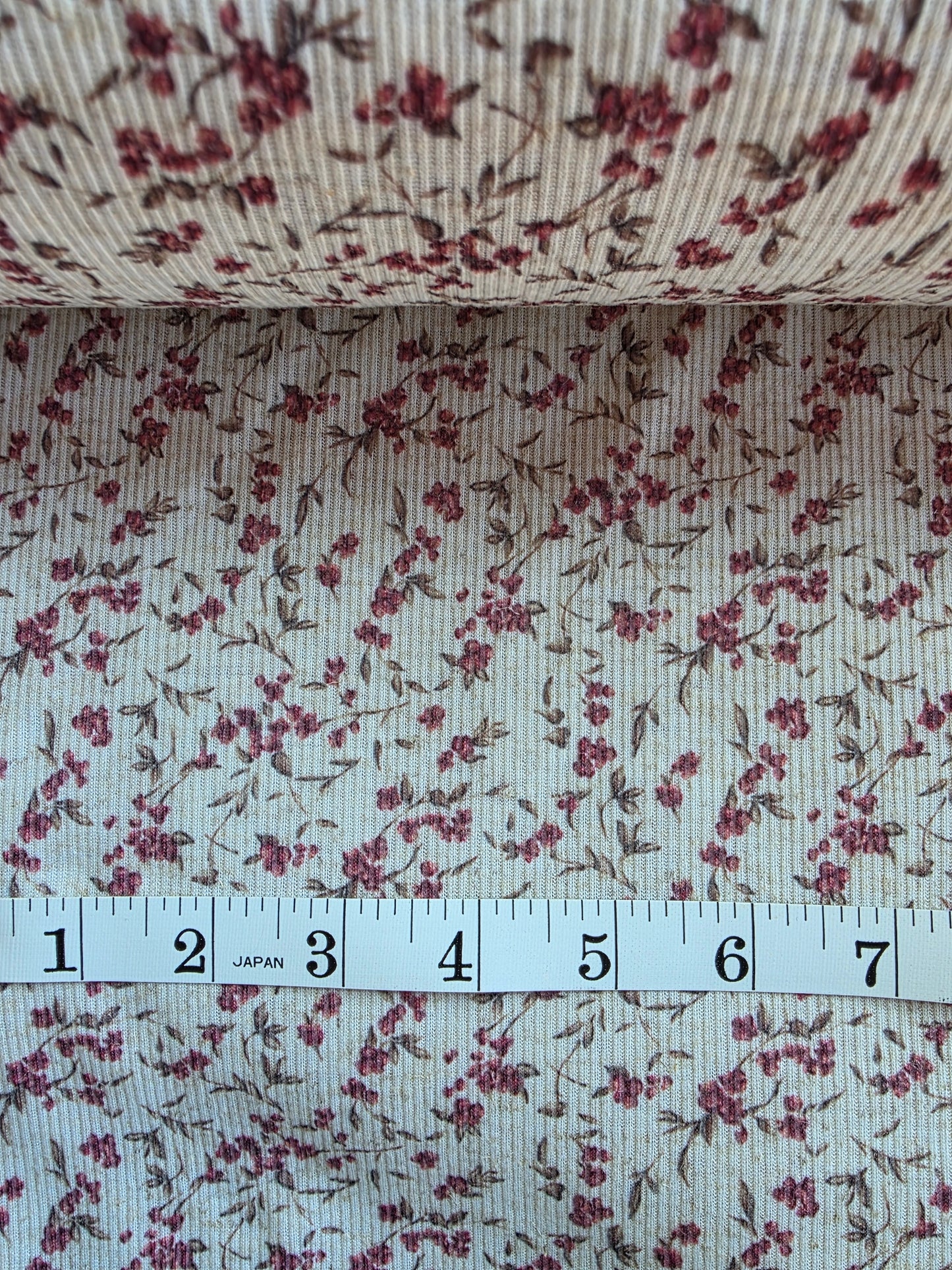 Burgundy Floral Linen Rib Knit