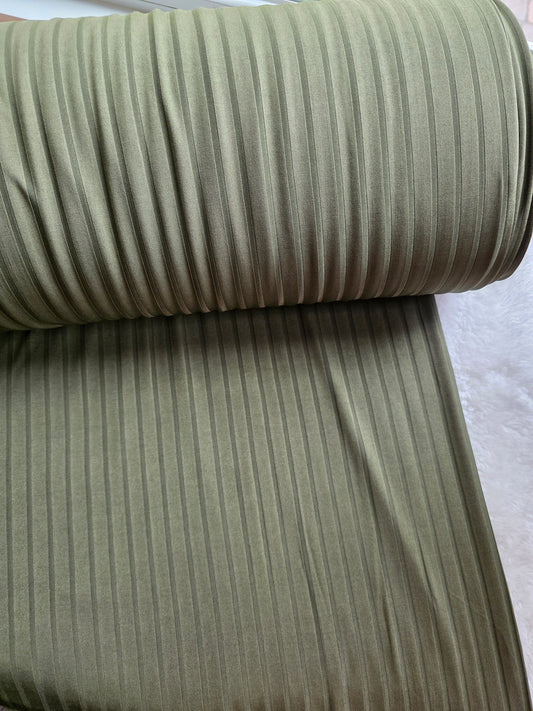 Olive Green Solid Wide Poly Rib Knit | Sold By The Half Yard