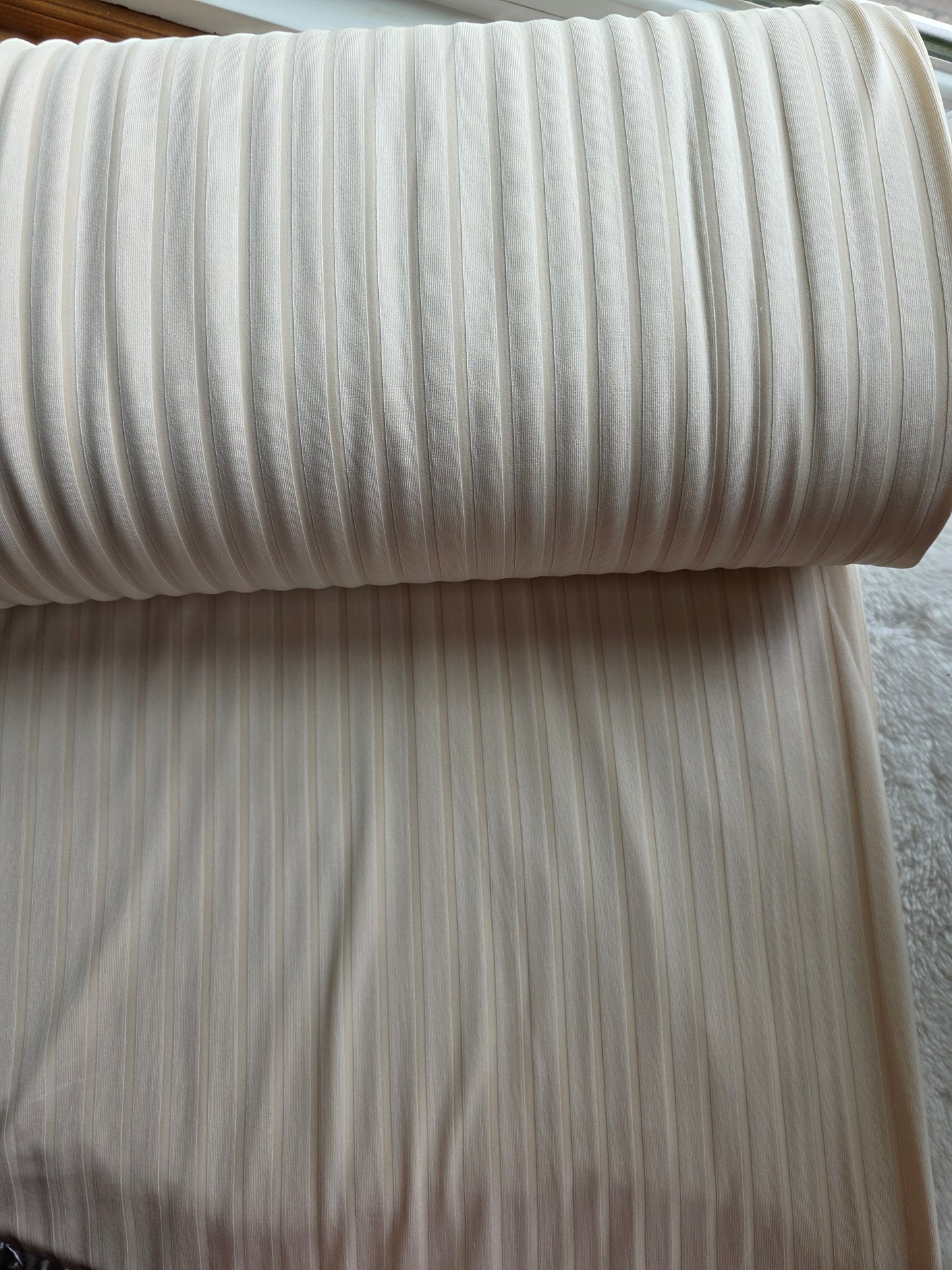 Beige Solid Wide Poly Rib Knit | Sold By The Half Yard