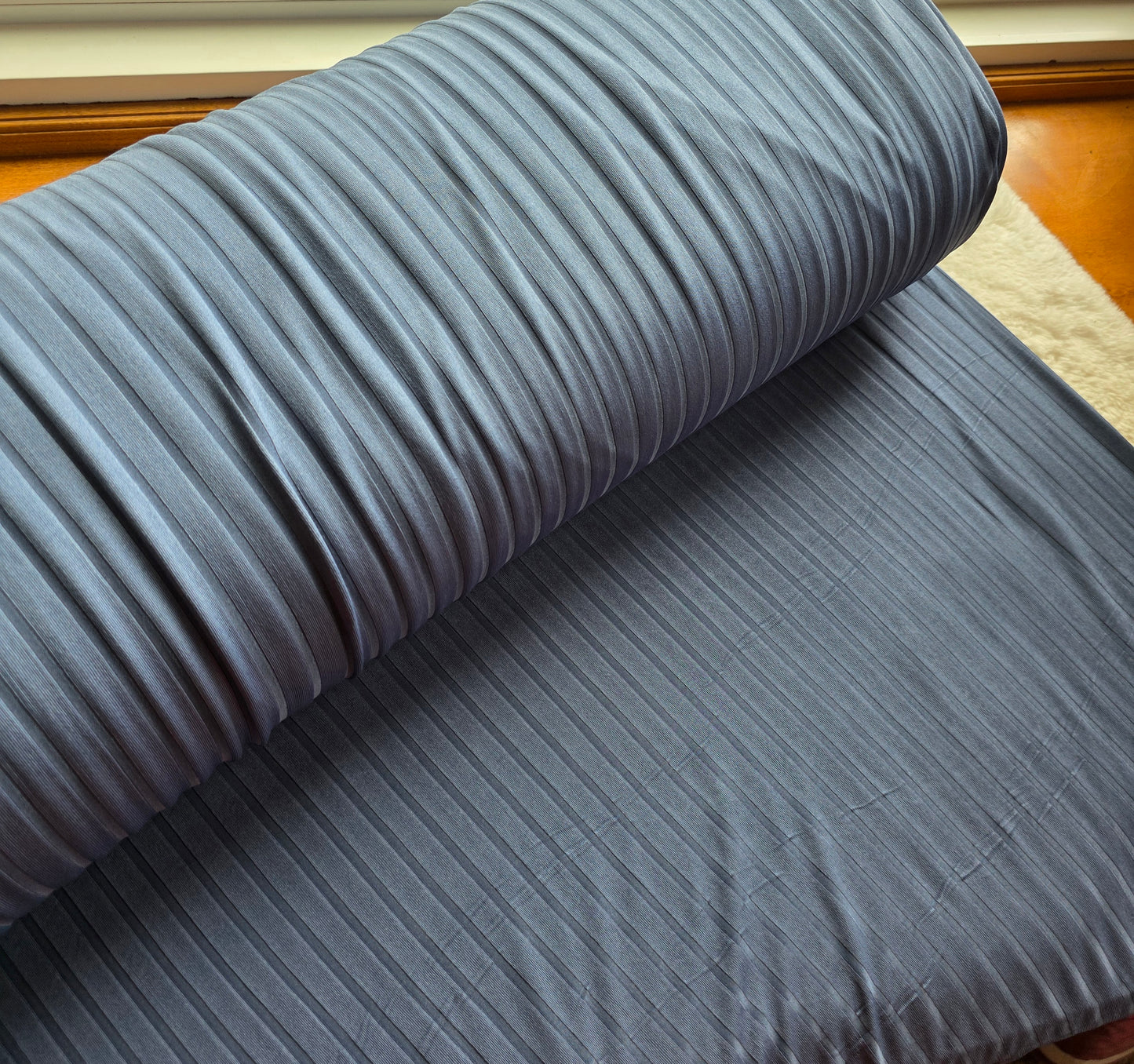 Slate Blue Solid Wide Poly Rib Knit | Sold By The Half Yard