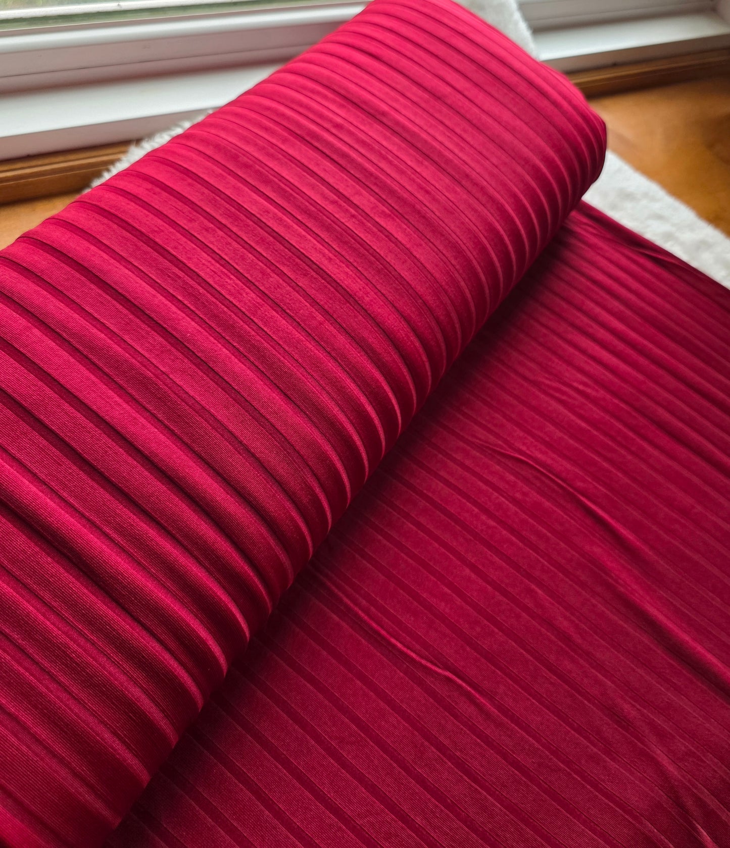 Cherry Red Solid Wide Poly Rib Knit | Sold By The Half Yard