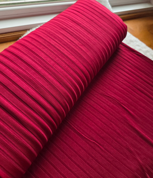 Cherry Red Solid Wide Poly Rib Knit | Sold By The Half Yard