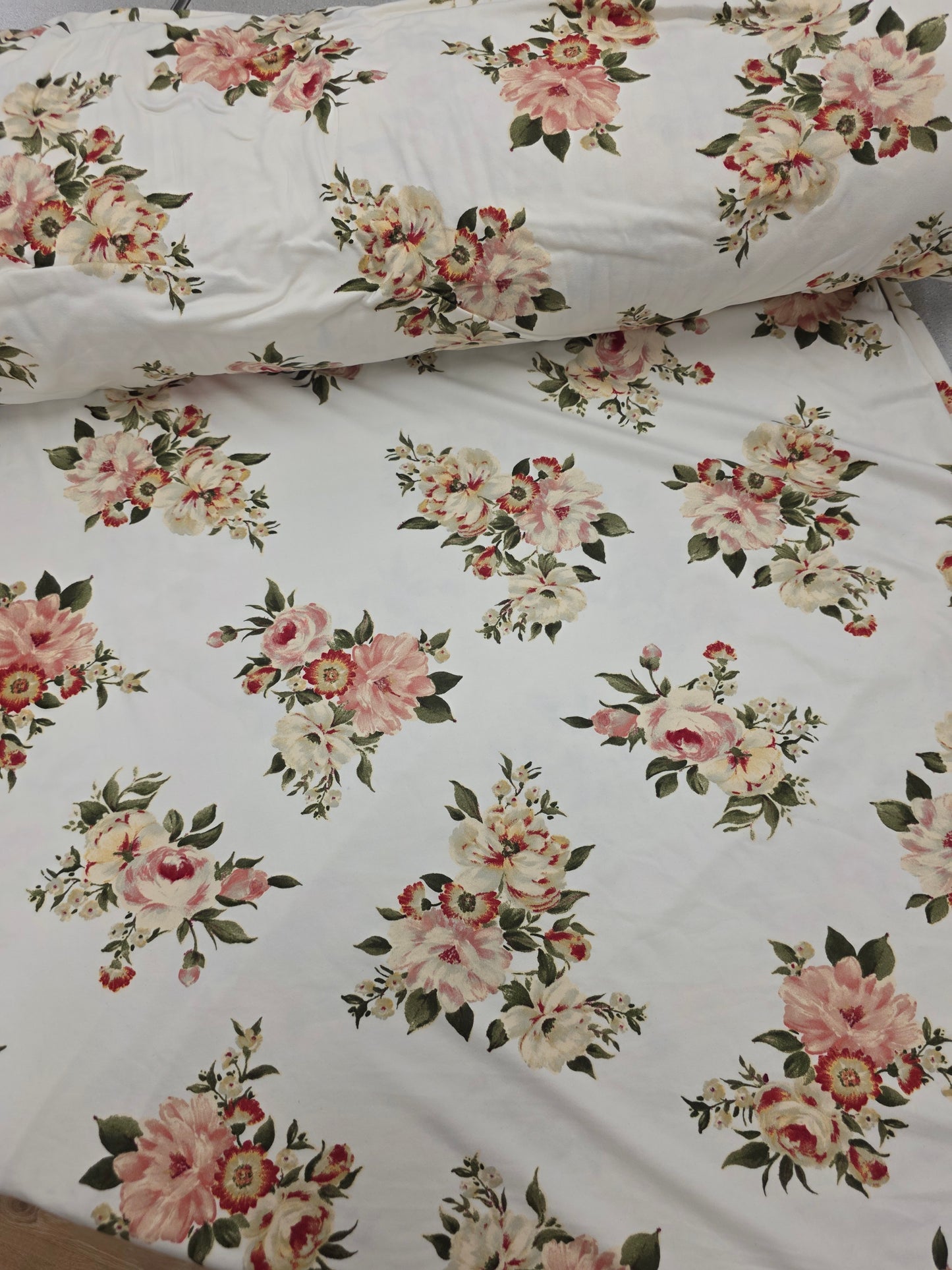 White Floral Double Brushed Poly Knit | Sold By The Half Yard