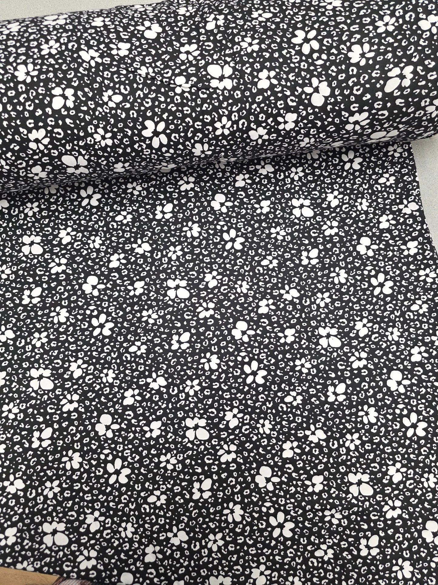 Black & White Floral Double Brushed Poly Knit | Sold By The Half Yard