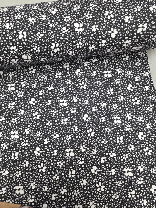 Black & White Floral Double Brushed Poly Knit | Sold By The Half Yard