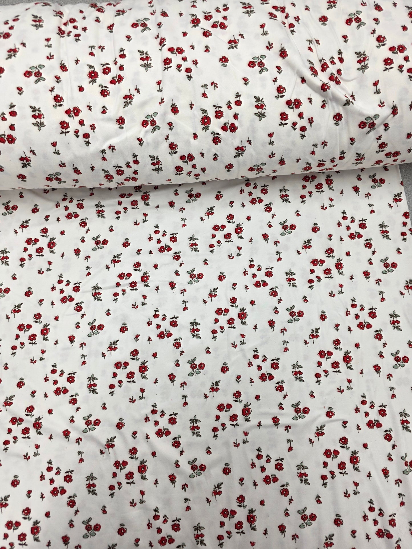 White & Red Floral Double Brushed Poly Knit | Sold By The Half Yard