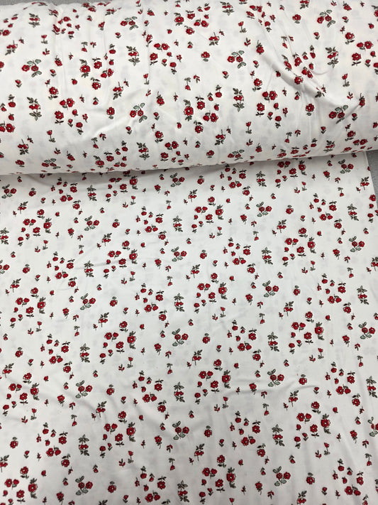 White & Red Floral Double Brushed Poly Knit | Sold By The Half Yard