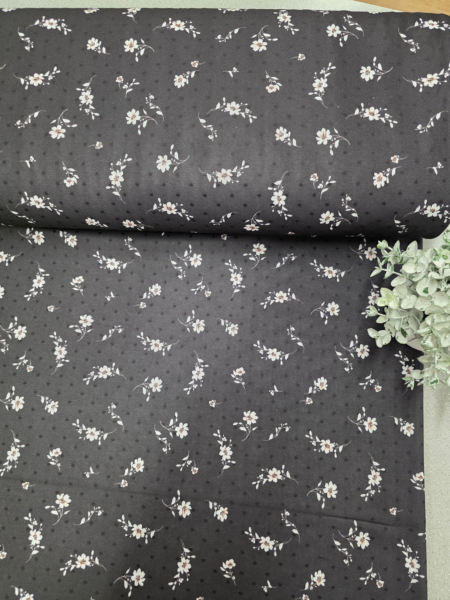 Charcoal Floral Swiss Dot Knit | Sold By The Half Yard