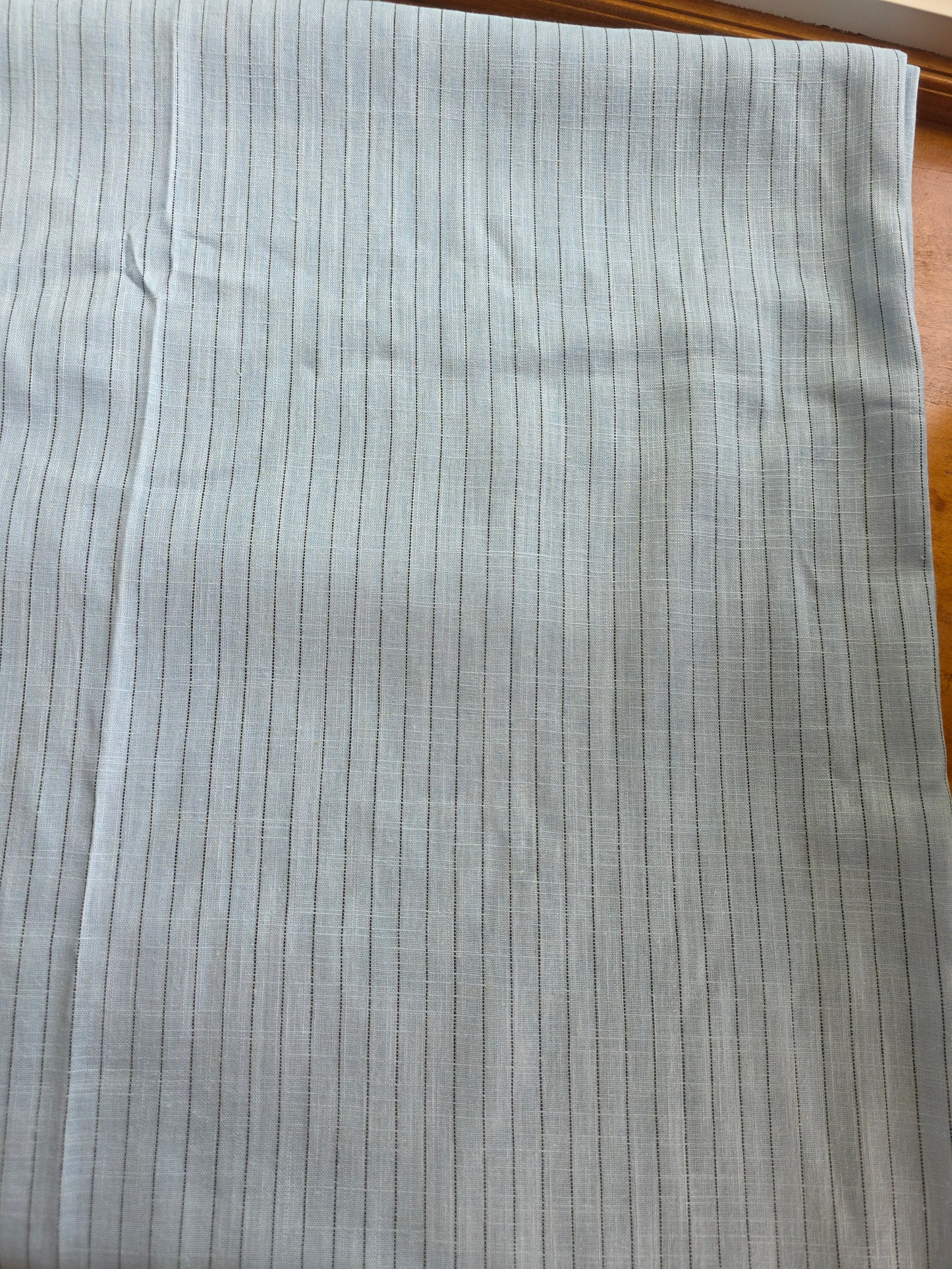 Sky Blue Stripe Linen Viscose Blend | Sold By The Half Yard