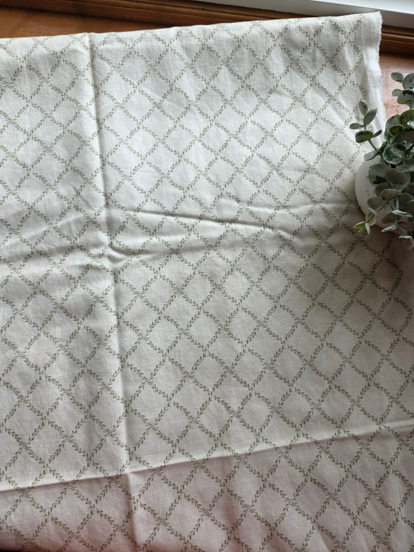 *Exclusive* Green Lattice Cotton Linen | Sold By The Half Yard