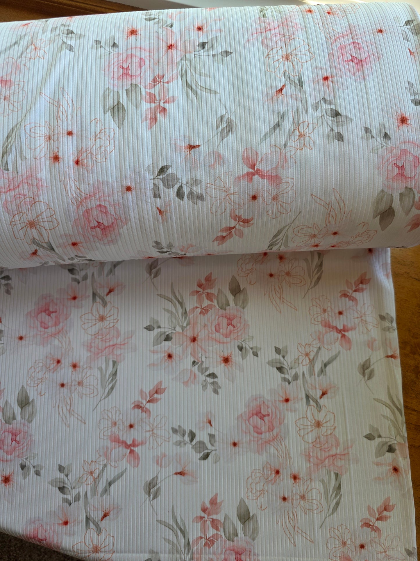 Peach Floral Unbrushed Narrow Rib Knit | Sold By The Half Yard