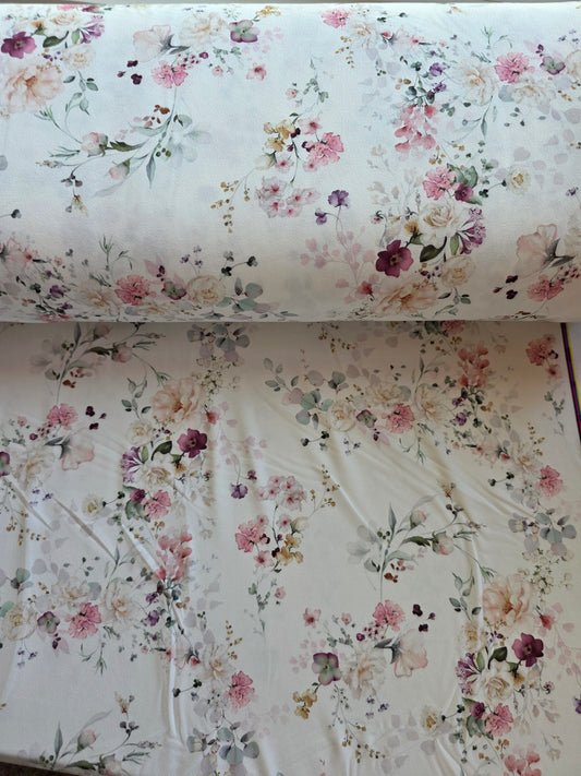 White Elegant Floral Moss Crepe Knit | Sold By The Half Yard