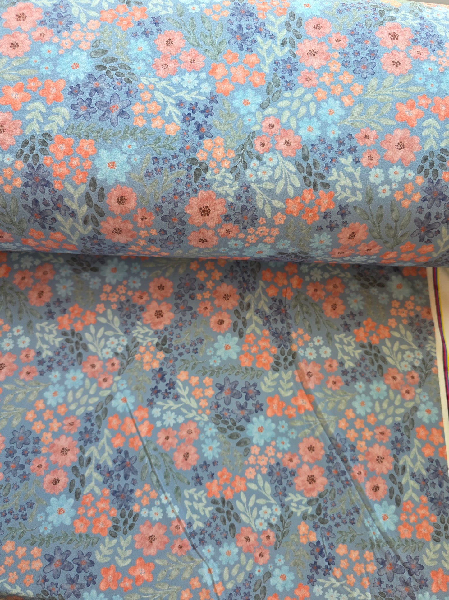 Blue Scattered Floral Moss Crepe Knit | Sold By The Half Yard