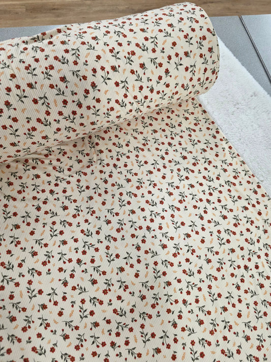 Fall Colored Floral Yummy Rib Knit | Sold By The Half Yard