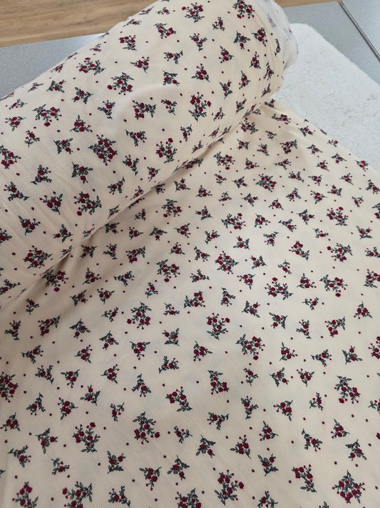 Rust Red Floral Yummy Rib Knit | Sold By The Half Yard